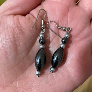 Silver, gray dangling earrings